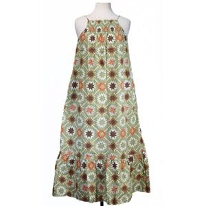 Universal Thread Maxi Dress Womens XS Green Quilt Star Print Cotton Boho Casual